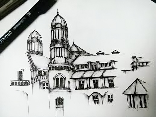 Foto sketsa bangunan cagar budaya oleh Pinterest